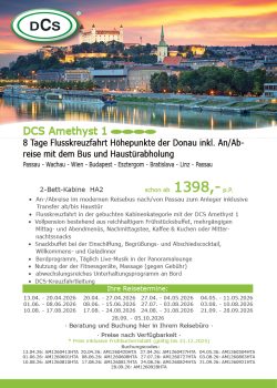 Höhepunkte der Donau inkl. An-Abreise mit dem Bus und Haustürabholung AM1 050525